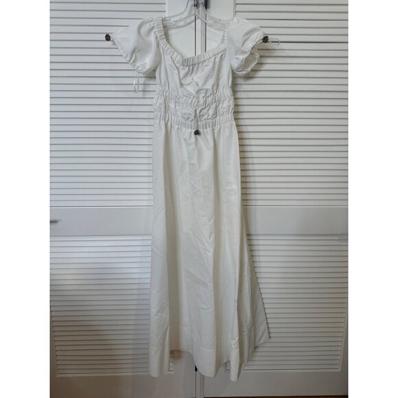 New Staud Vine Off-Shoulder White Maxi Dress With Puff Sleeves & Tortoise Shell - Picture 5 of 8